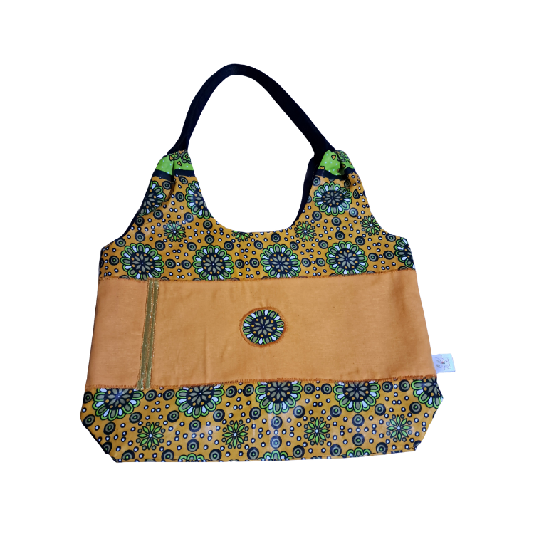 Signature Orange Floral Leso Tote Bag with Orange Flower Center