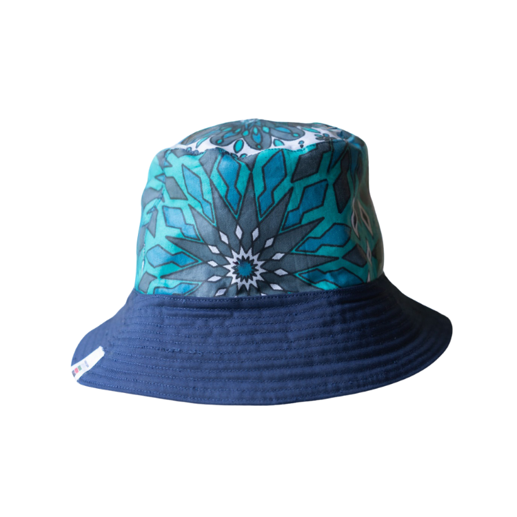 Signature Safari Navy Blue Bucket Hat Two Sided with Emerald Green Leso