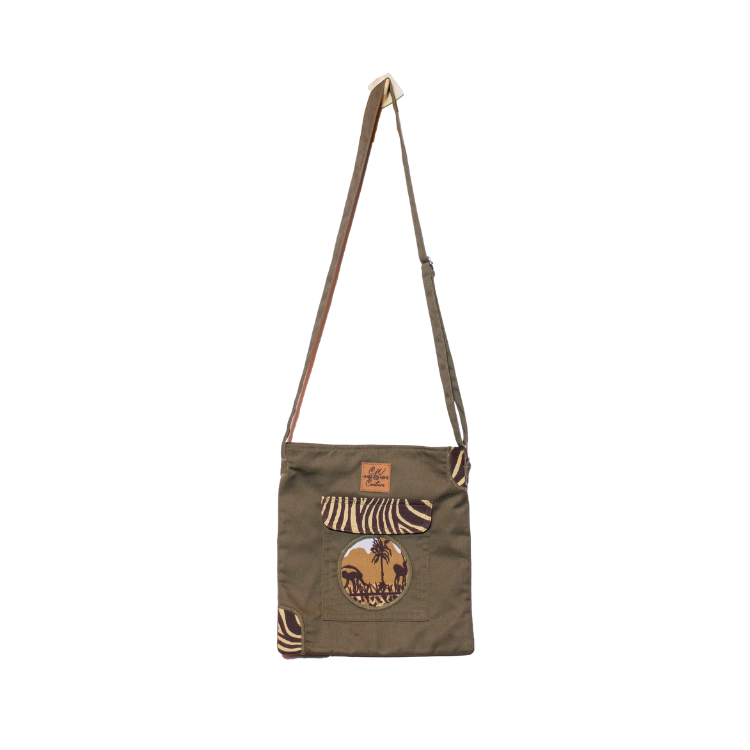 Signature Safari Unisex Jungle Green Canvas Sling Bags with Monkey and Antelope Print