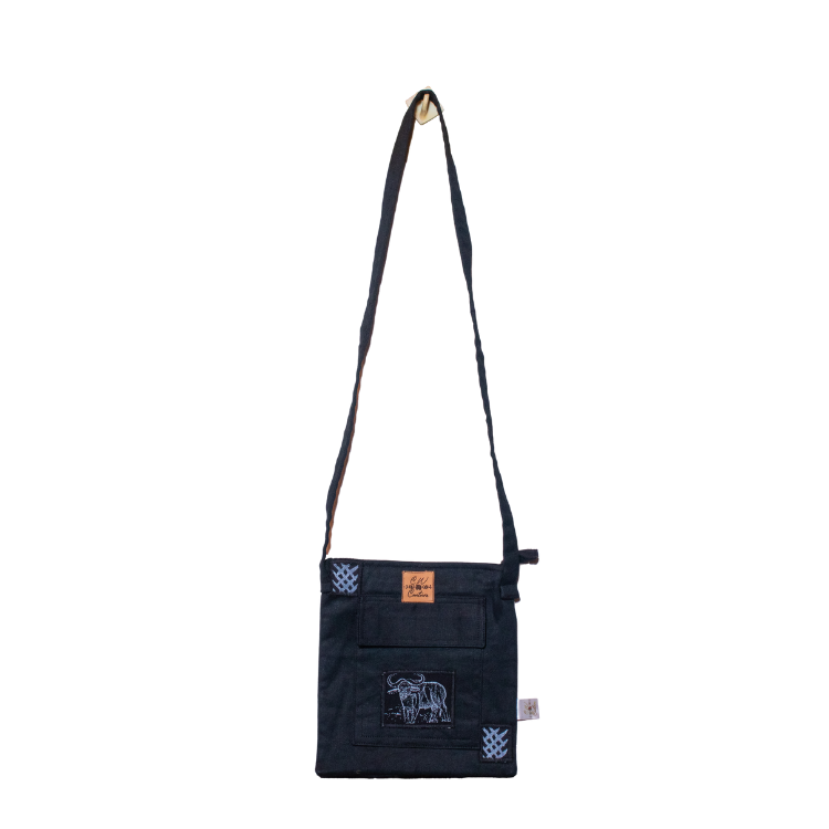 Signature Safari Unisex Black Canvas Sling Bags with Buffalo No Adjuster