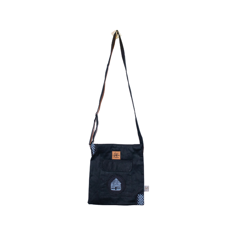 Signature Safari Unisex Black Canvas Sling Bags with Hut
