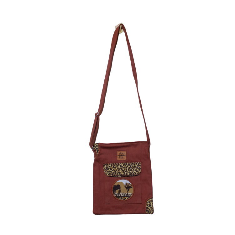 Signature Safari Unisex Brown Canvas Sling Bags with Zebra Silhouette