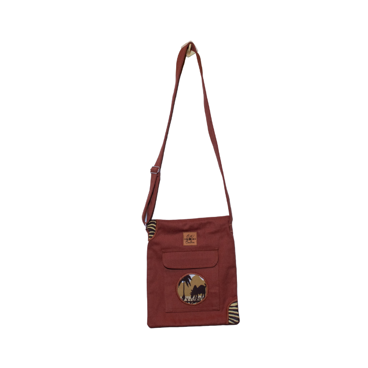 Signature Safari Unisex Brown Canvas Sling Bags with Rhino Silhouette