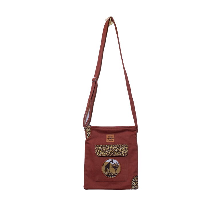 Signature Safari Unisex Brown Canvas Sling Bags with Giraffe Silhouette