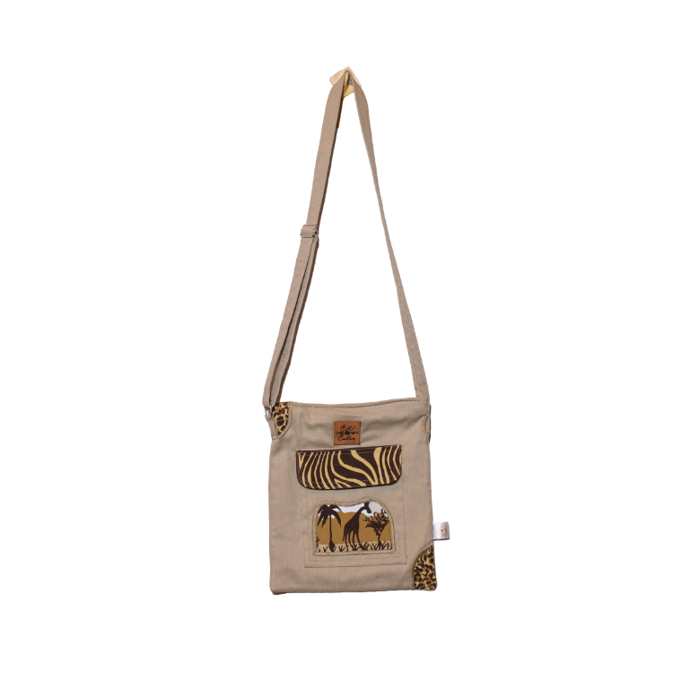 Signature Safari Unisex Light Green Canvas Sling Bags with Giraffe Silhoutte