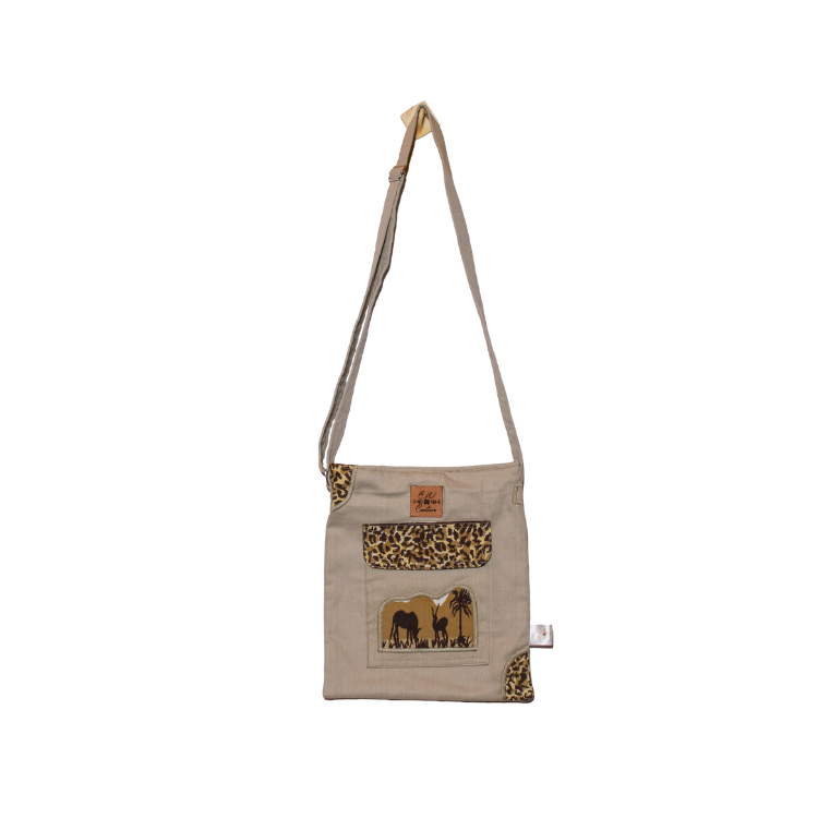 Signature Safari Unisex Light Green Canvas Sling Bags with Antelope and Zebra Silhouette