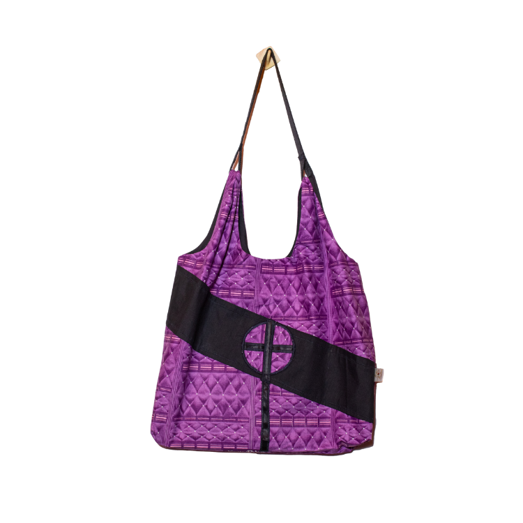 Signature Purple Floral Ankara Tote Bag with Circular Cross