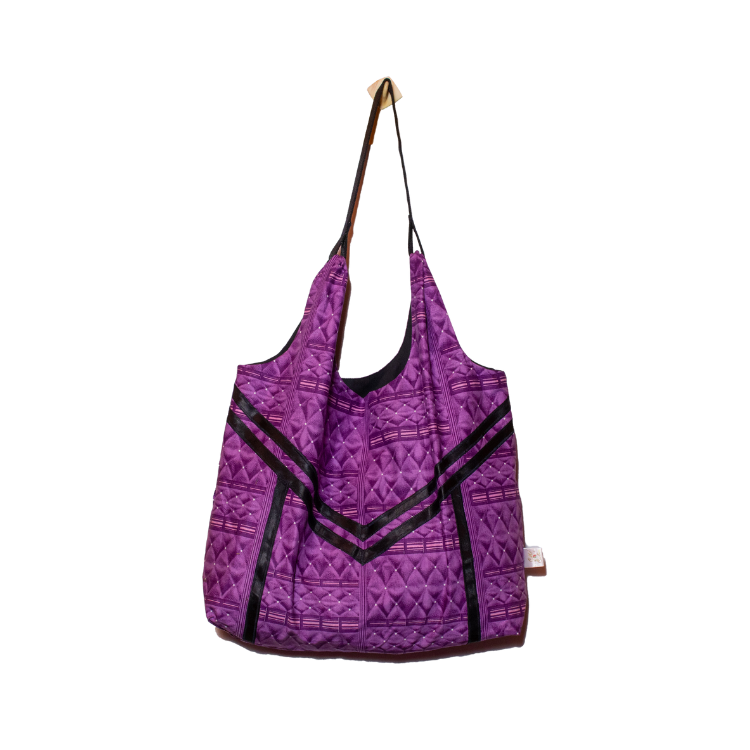 Signature Purple Floral Ankara Tote Bag with An "M" Design