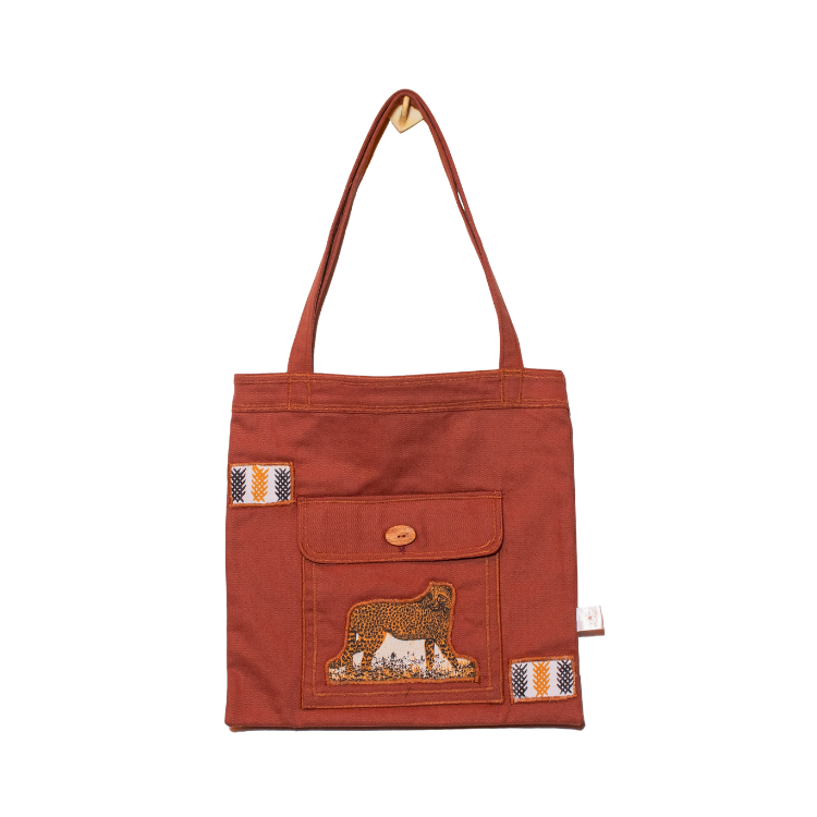 Signature Brown Canvas Cotton Tote Bags with cheetah