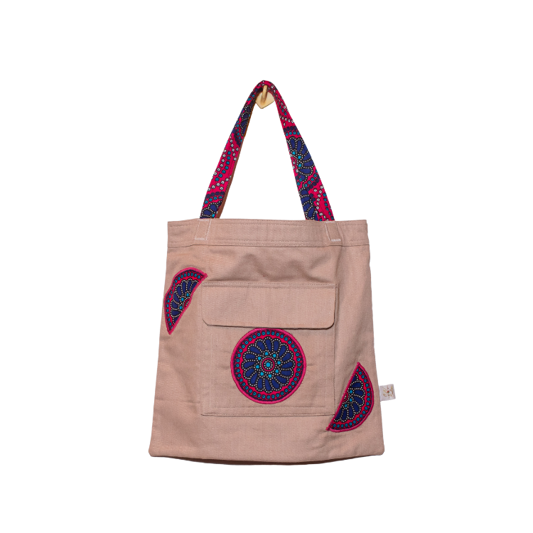 Signature Light Pink Canvas Cotton Tote Bags with Blue and Pink Leso with leso strap
