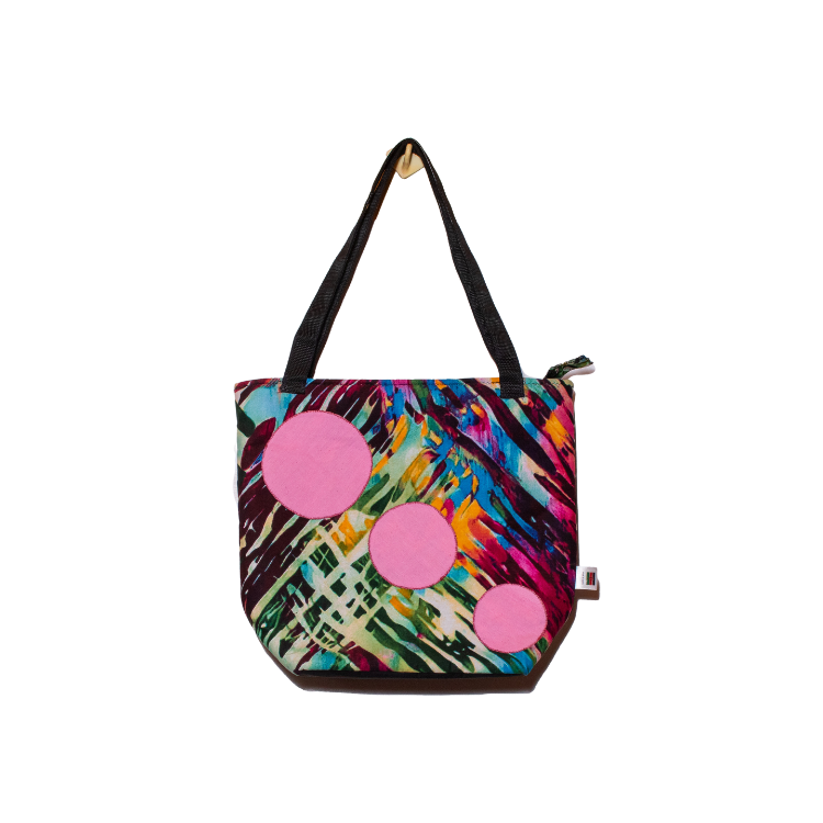 Signature Zebra Ankara Tote Bags with Triple Pink Circular Design
