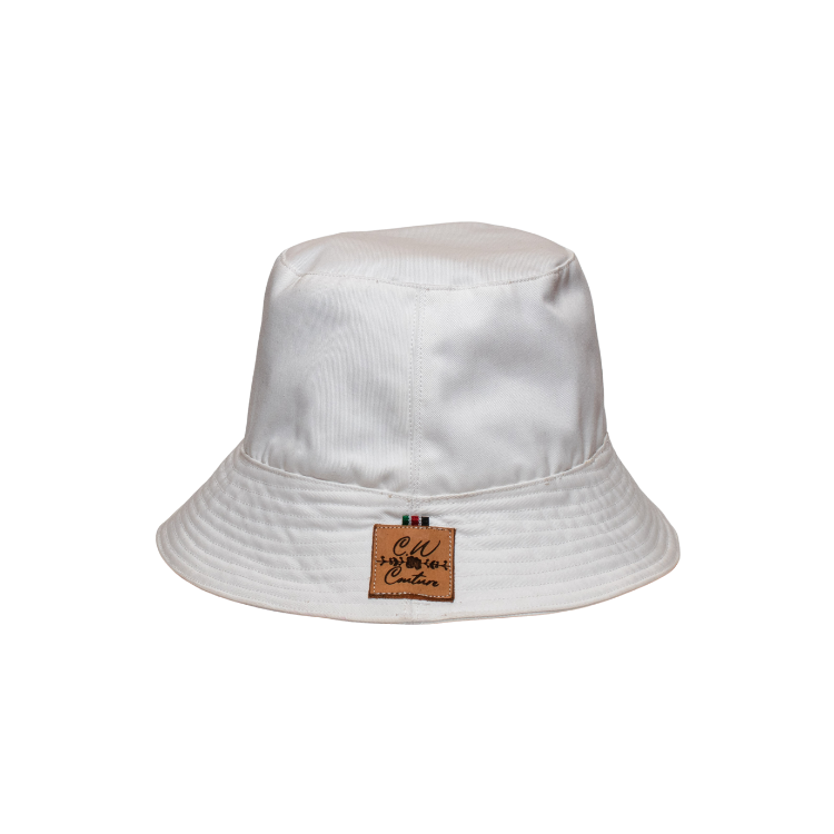 Signature Safari White Canvas Bucket Hat Two Sided with Plain and Blue Animal Print