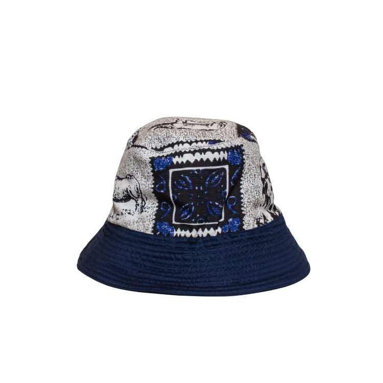Signature Safari Blue Canvas Bucket Hat Two Sided with Plain and Blue Animal Print