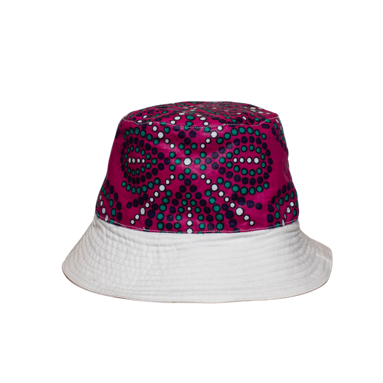 Signature Safari White Canvas Bucket Hat Two Sided with Plain and Pink Floral Leso Print