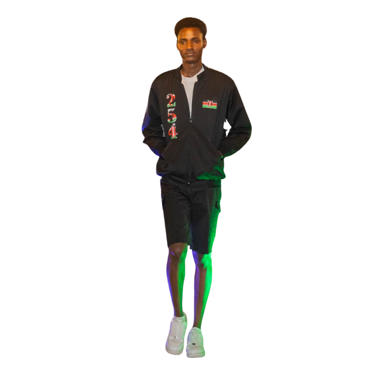 254 Black Bomber Jacket with Kenyan Flag detail
