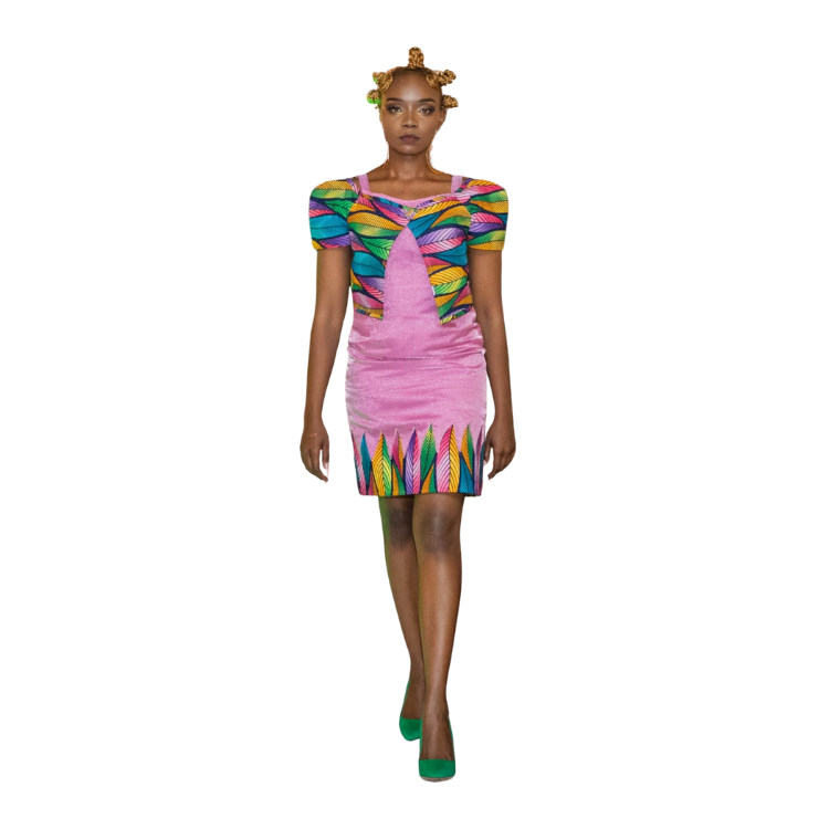 Ladies Ooh Organza Cropped Ankara Bolero Jacket and Organza strappy dress with HAND-MADE Ankara applique